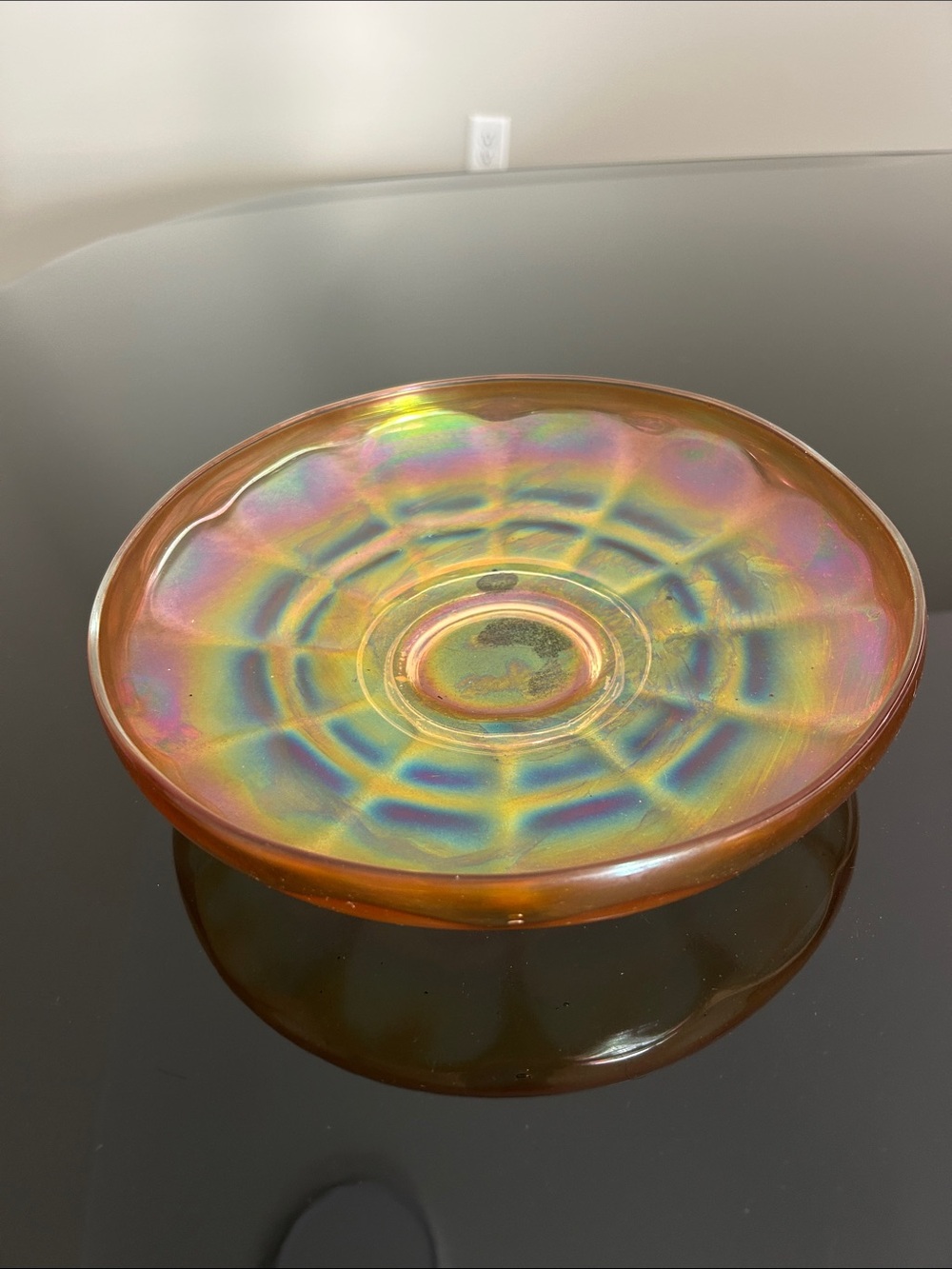 Vintage Wide Panel Marigold Imperial Carnival Glass Bowl/Dish/Plate Iridescent